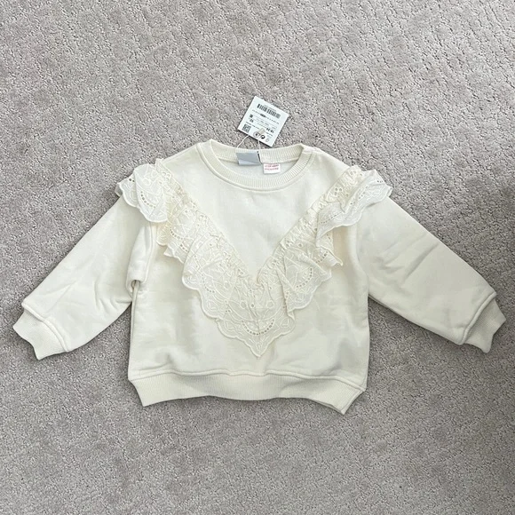 Zara Shirts Tops Zara Lace Ruffle Sweatshirt Poshmark